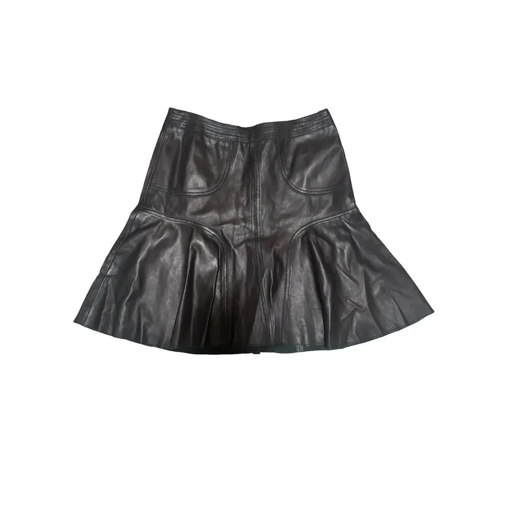 Halogen Black Genuine Leather Flared Mini Skirt Lined Size 6